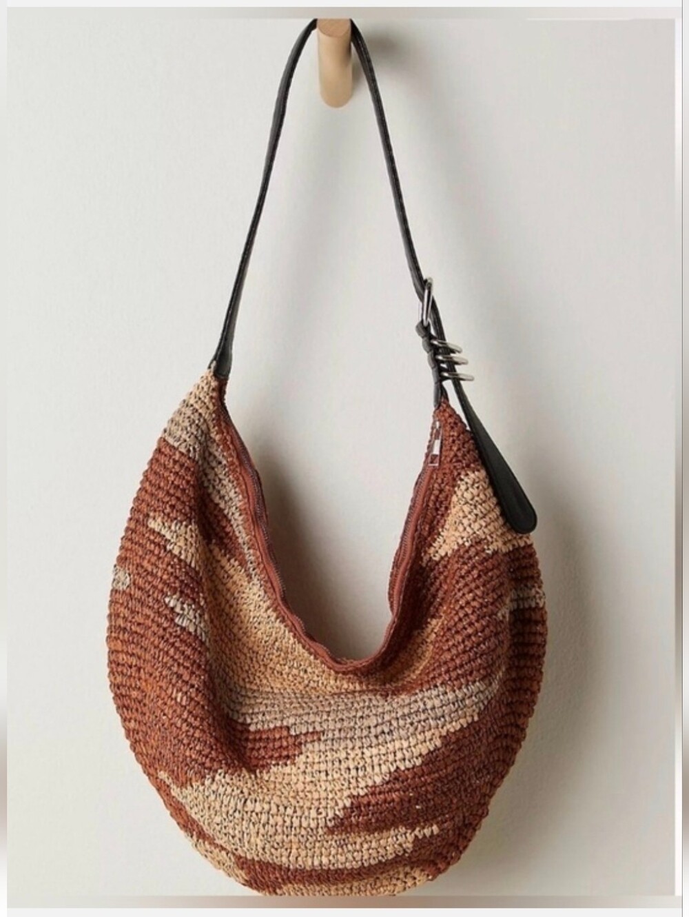 Free People Brown & Cream Handwoven Over Shoulder Bag